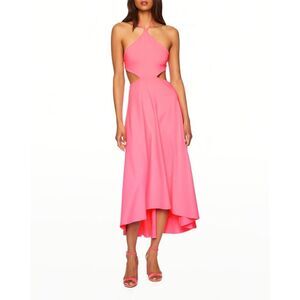 Susana Monaco Cutout High-Low Halter Midi Dress Women's Med Pink Tie Back NWT